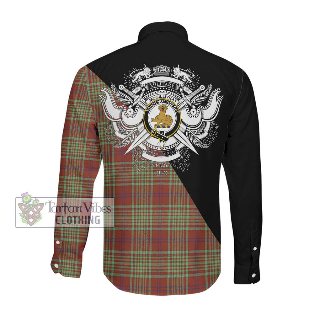 McGillivray Hunting Ancient Tartan Long Sleeve Button Shirt with Family Crest and Military Logo Style Men's Shirt - Tartanvibesclothing Shop