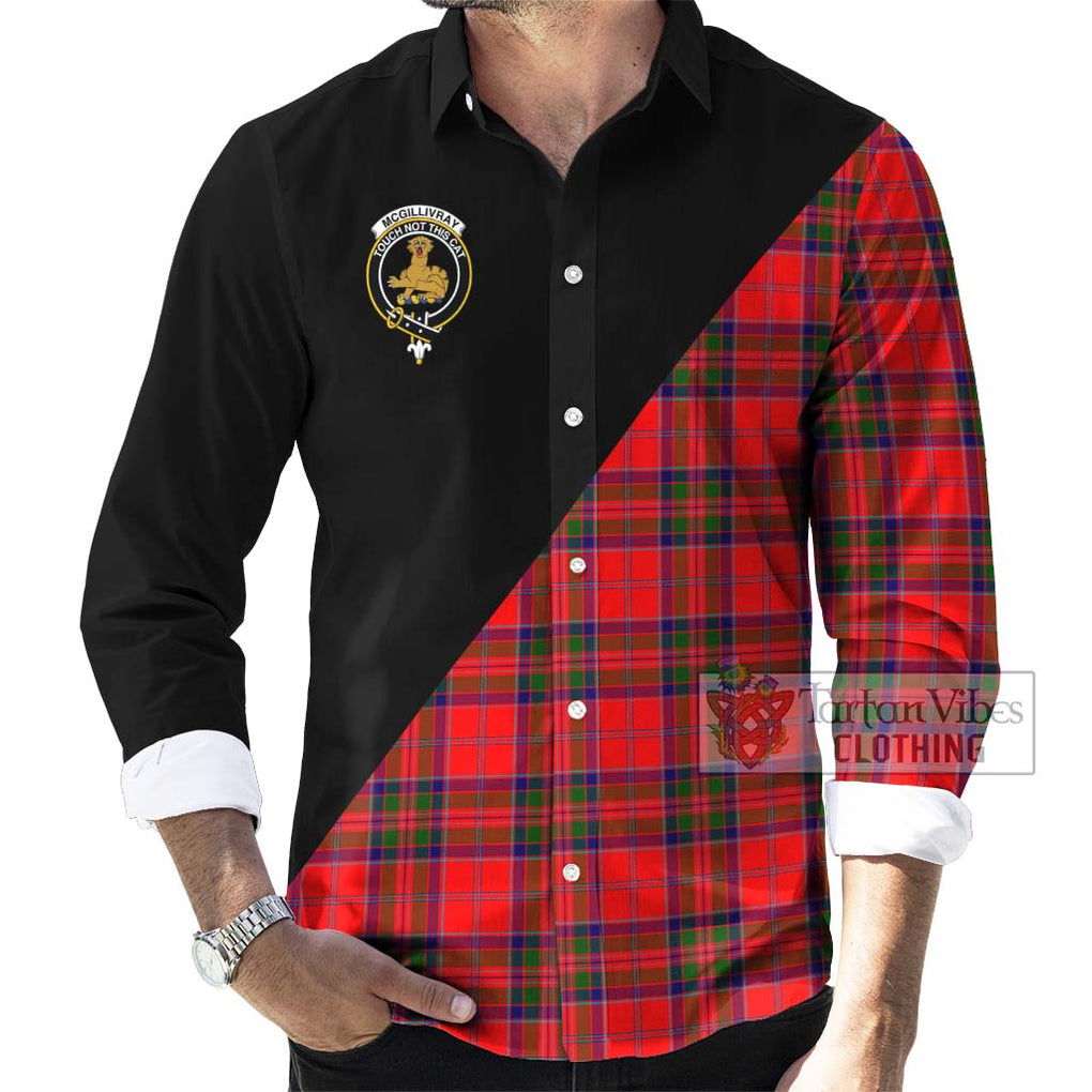 McGillivray Modern Tartan Long Sleeve Button Shirt with Family Crest and Military Logo Style - Tartanvibesclothing Shop