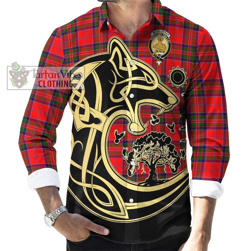 McGillivray Modern Tartan Long Sleeve Button Shirt with Family Crest Celtic Wolf Style - Tartan Vibes Clothing