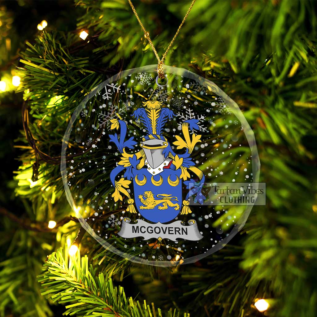 McGovern Irish Clan Christmas Glass Ornament with Coat of Arms Transparent Glass Circle - 2D-tartanvibesclothing