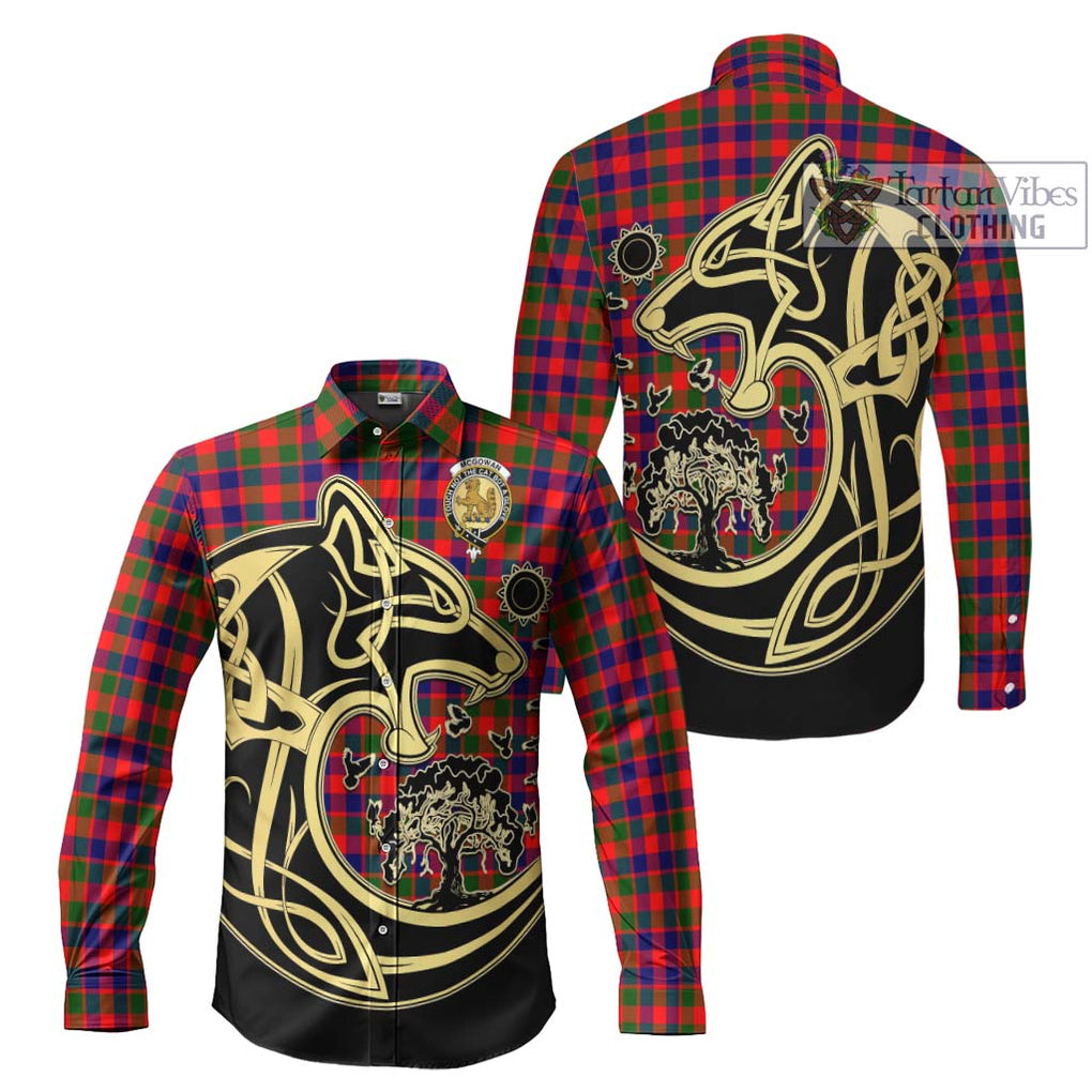 McGowan Tartan Long Sleeve Button Shirt with Family Crest Celtic Wolf Style Men's Shirt S - Tartan Vibes Clothing