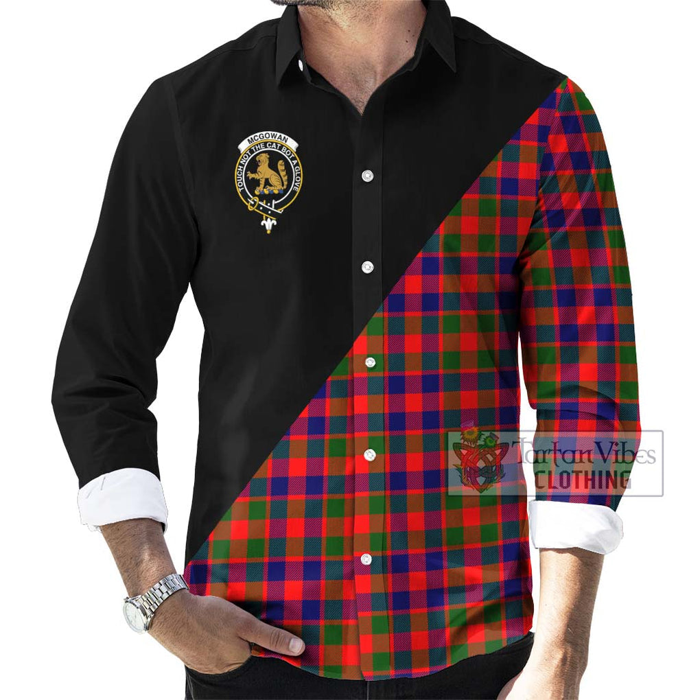 McGowan Tartan Long Sleeve Button Shirt with Family Crest and Military Logo Style - Tartanvibesclothing Shop