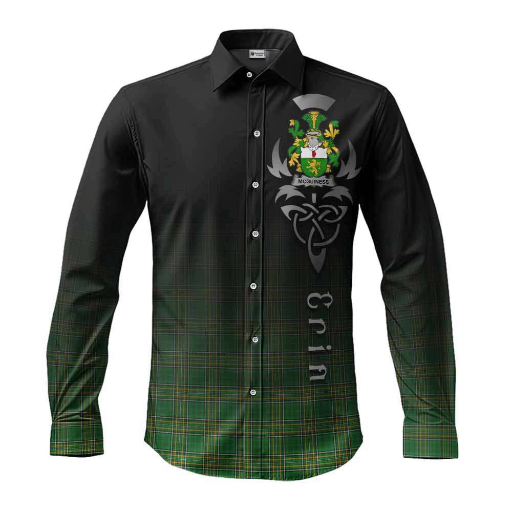 Tartan Vibes Clothing McGuiness Irish Clan Long Sleeve Button Shirt with Coat of Arms Erin Go Bragh Celtic Inspired