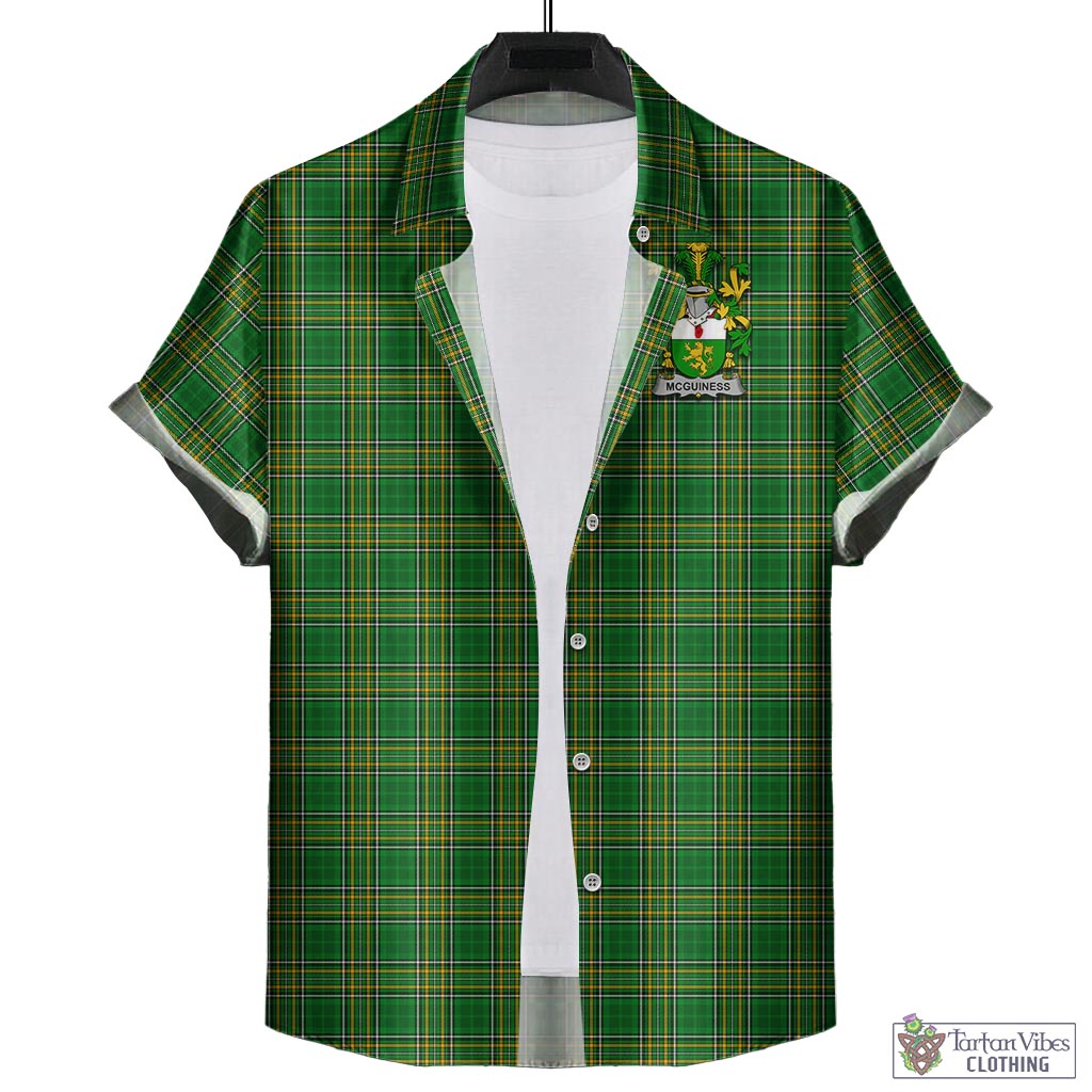 Tartan Vibes Clothing McGuiness Ireland Clan Tartan Short Sleeve Button Up with Coat of Arms