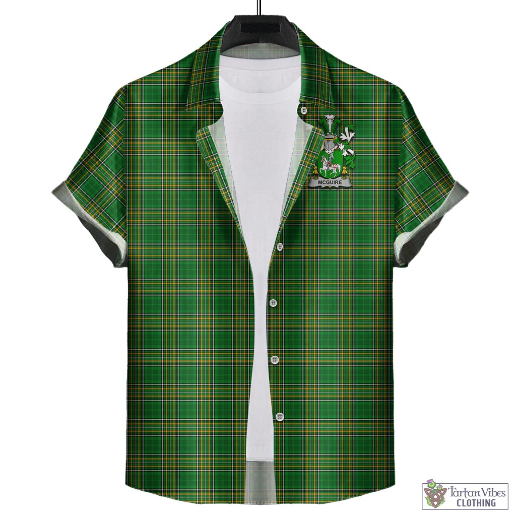 Tartan Vibes Clothing McGuire Ireland Clan Tartan Short Sleeve Button Up with Coat of Arms
