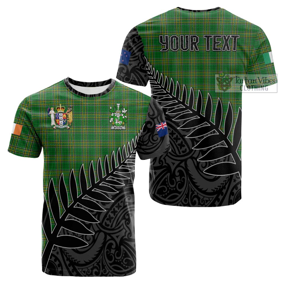 Tartan Vibes Clothing McGuire Irish Clan Tartan Cotton T-shirt with Coat of Arms New Zealand Silver Fern Half Style