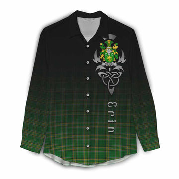 McHugh Irish Clan Women's Casual Shirt with Coat of Arms Erin Go Bragh Celtic Inspired Female - Tartan Vibes Clothing