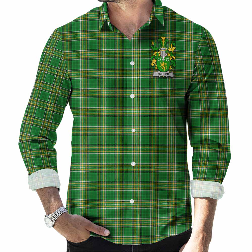 McHugh Irish Clan Tartan Long Sleeve Button Up with Coat of Arms