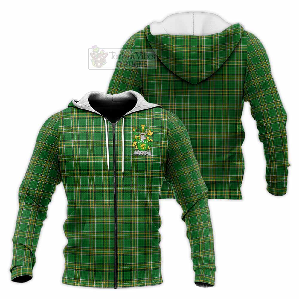 McHugh Irish Clan Tartan Knitted Hoodie with Coat of Arms - Tartan Vibes Clothing
