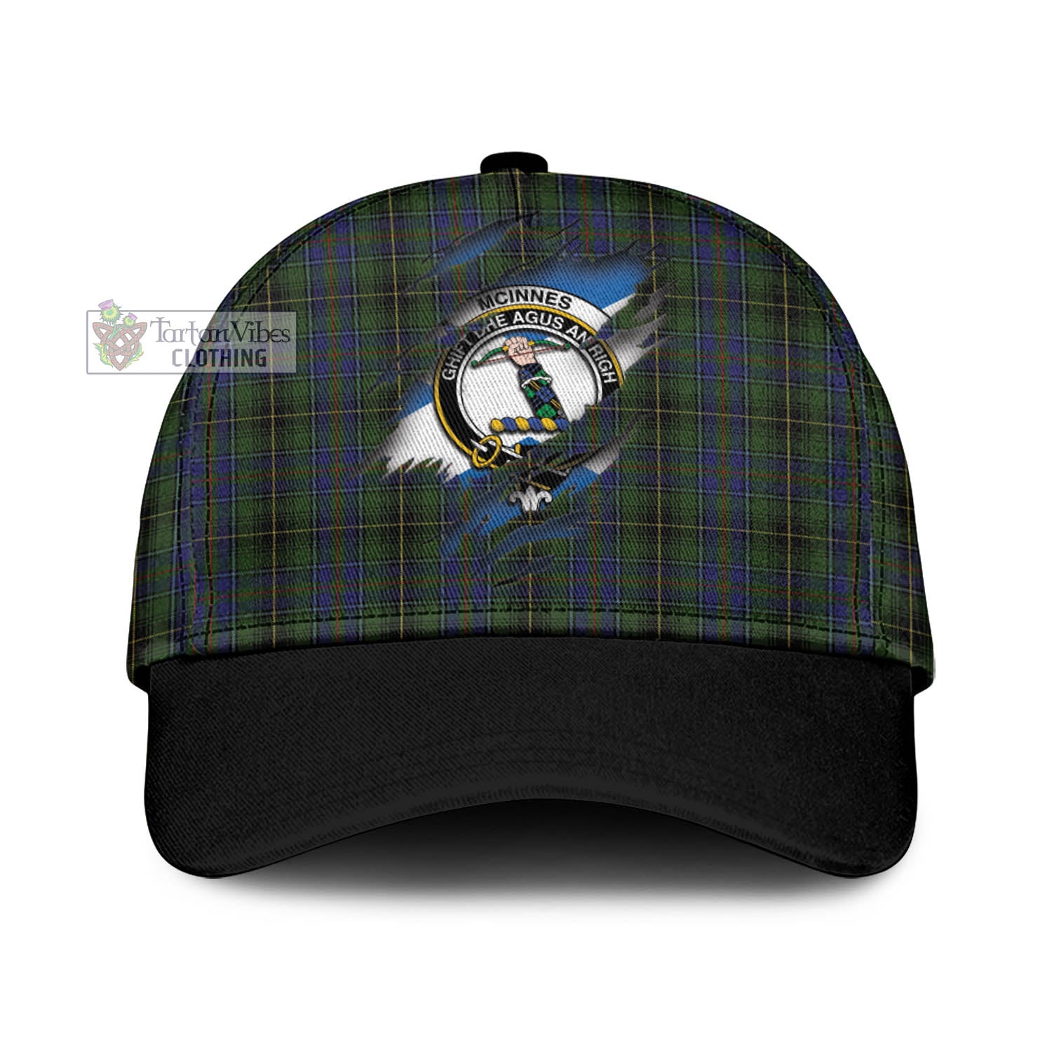 Tartan Vibes Clothing McInnes Tartan Classic Cap with Family Crest In Me Style