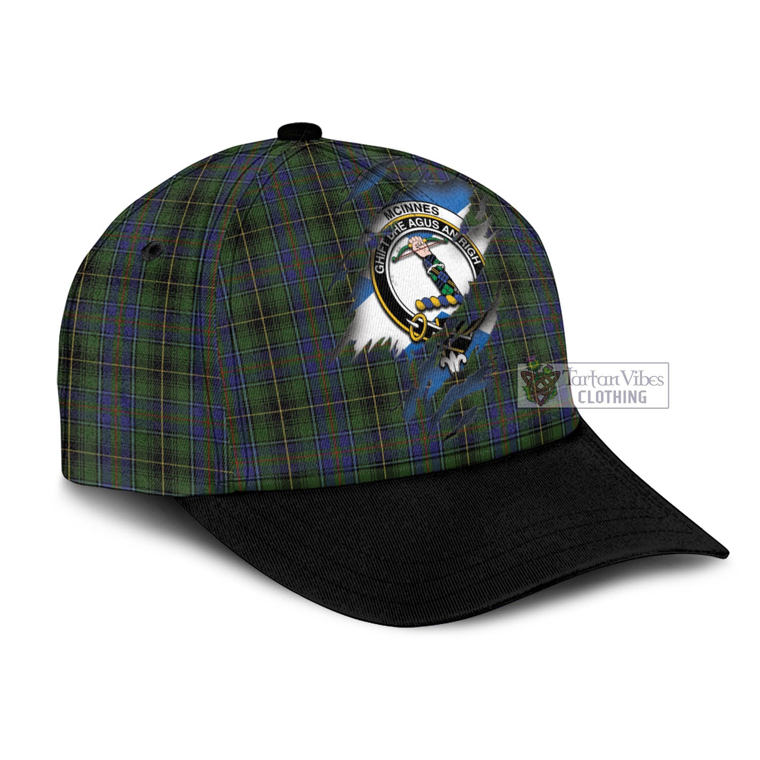 Tartan Vibes Clothing McInnes Tartan Classic Cap with Family Crest In Me Style