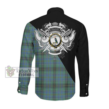 McInnes Ancient Tartan Long Sleeve Button Shirt with Family Crest and Military Logo Style Men's Shirt - Tartanvibesclothing Shop