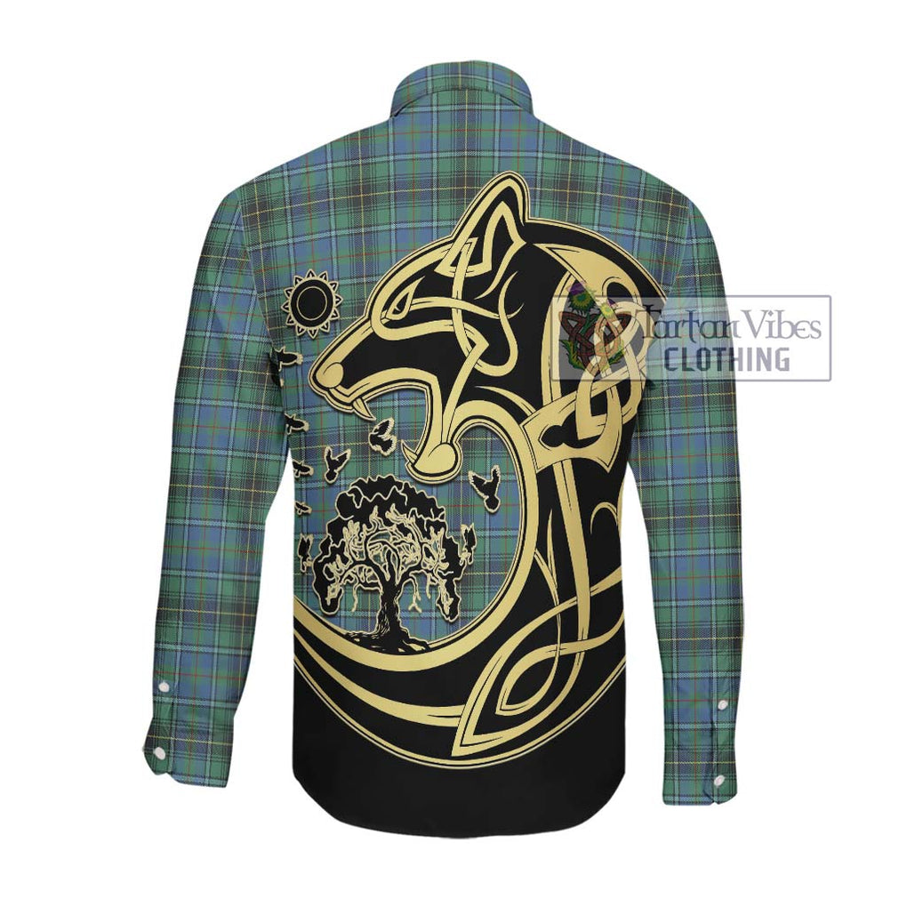 McInnes Ancient Tartan Long Sleeve Button Shirt with Family Crest Celtic Wolf Style Men's Shirt - Tartan Vibes Clothing
