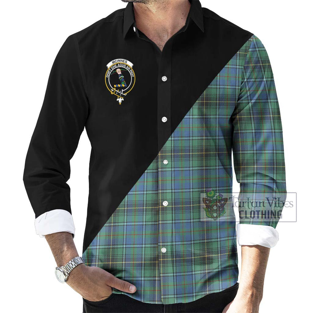 McInnes Ancient Tartan Long Sleeve Button Shirt with Family Crest and Military Logo Style - Tartanvibesclothing Shop
