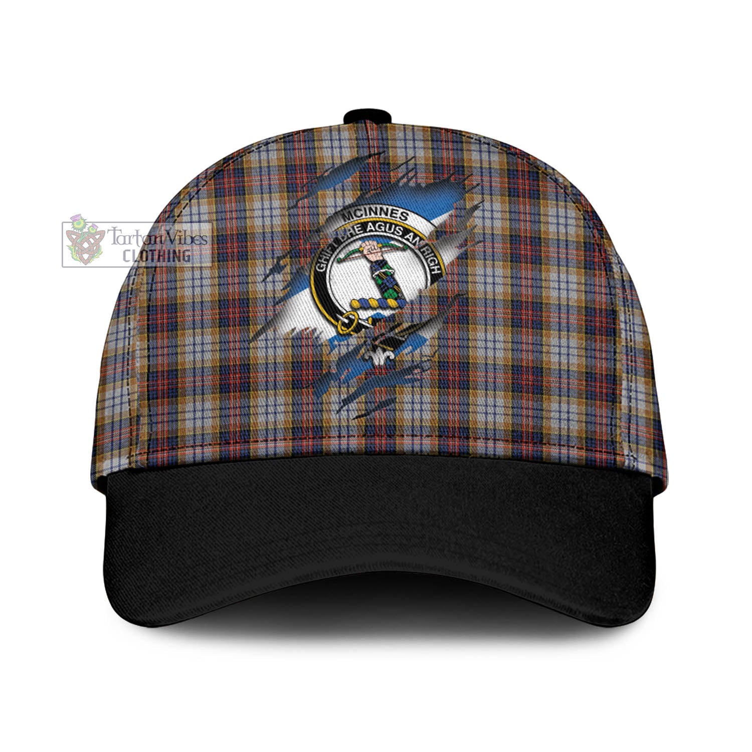 Tartan Vibes Clothing McInnes Ancient Hunting Tartan Classic Cap with Family Crest In Me Style