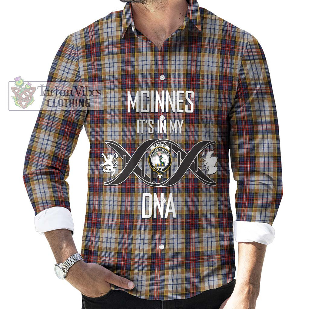 McInnes Ancient Hunting Tartan Long Sleeve Button Shirt with Family Crest DNA In Me Style Men's Shirt S - Tartanvibesclothing Shop