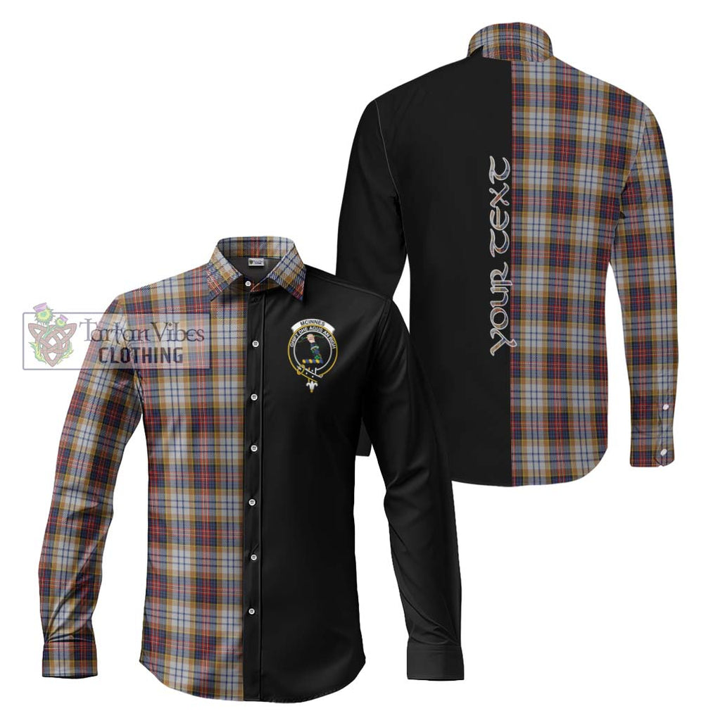 McInnes Ancient Hunting Tartan Long Sleeve Button Shirt with Family Crest and Half Of Me Style Men's Shirt S - Tartanvibesclothing Shop