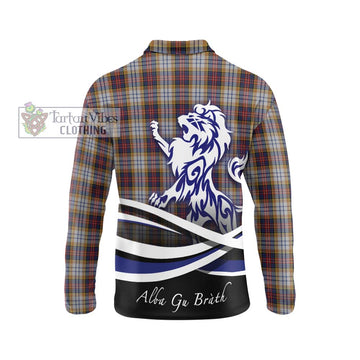 McInnes Ancient Hunting Tartan Long Sleeve Polo Shirt with Alba Gu Brath Regal Lion Emblem - Tartanvibesclothing Shop