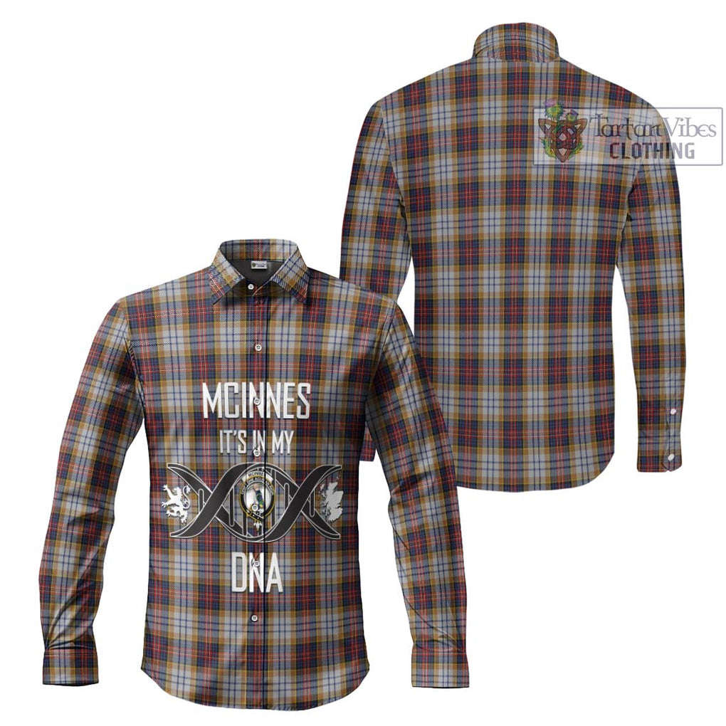 McInnes Ancient Hunting Tartan Long Sleeve Button Shirt with Family Crest DNA In Me Style Men's Shirt - Tartanvibesclothing Shop