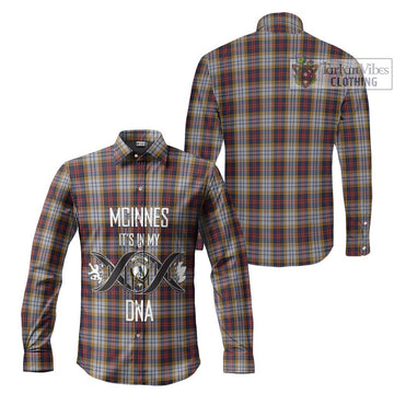 McInnes Ancient Hunting Tartan Long Sleeve Button Shirt with Family Crest DNA In Me Style Men's Shirt - Tartanvibesclothing Shop