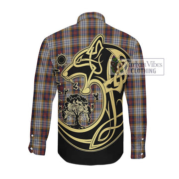 McInnes Ancient Hunting Tartan Long Sleeve Button Shirt with Family Crest Celtic Wolf Style Men's Shirt - Tartan Vibes Clothing