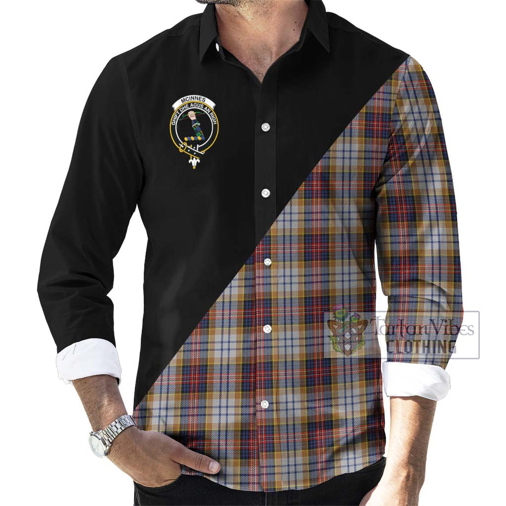 McInnes Ancient Hunting Tartan Long Sleeve Button Shirt with Family Crest and Military Logo Style - Tartanvibesclothing Shop