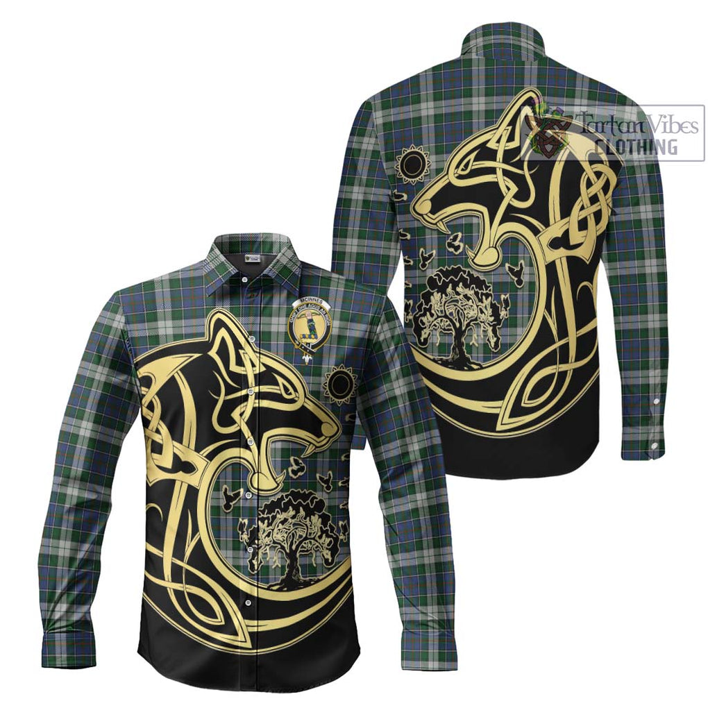 McInnes Dress Tartan Long Sleeve Button Shirt with Family Crest Celtic Wolf Style Men's Shirt S - Tartan Vibes Clothing