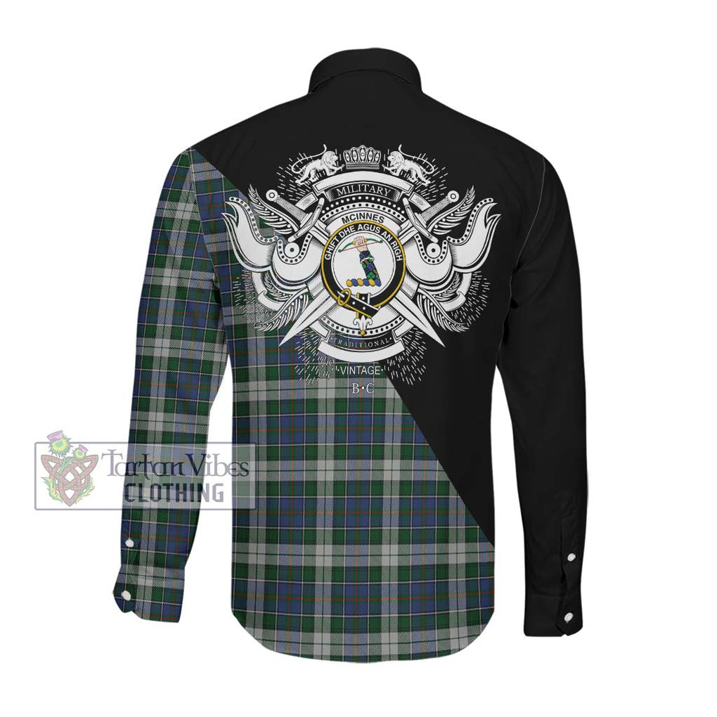 McInnes Dress Tartan Long Sleeve Button Shirt with Family Crest and Military Logo Style Men's Shirt - Tartanvibesclothing Shop