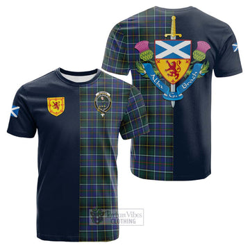 McInnes Modern Tartan Cotton T-shirt Alba with Scottish Lion Royal Arm Half Style