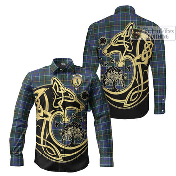McInnes Modern Tartan Long Sleeve Button Shirt with Family Crest Celtic Wolf Style Men's Shirt S - Tartan Vibes Clothing