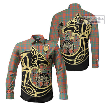 McIntosh Ancient Tartan Long Sleeve Button Shirt with Family Crest Celtic Wolf Style Men's Shirt S - Tartan Vibes Clothing