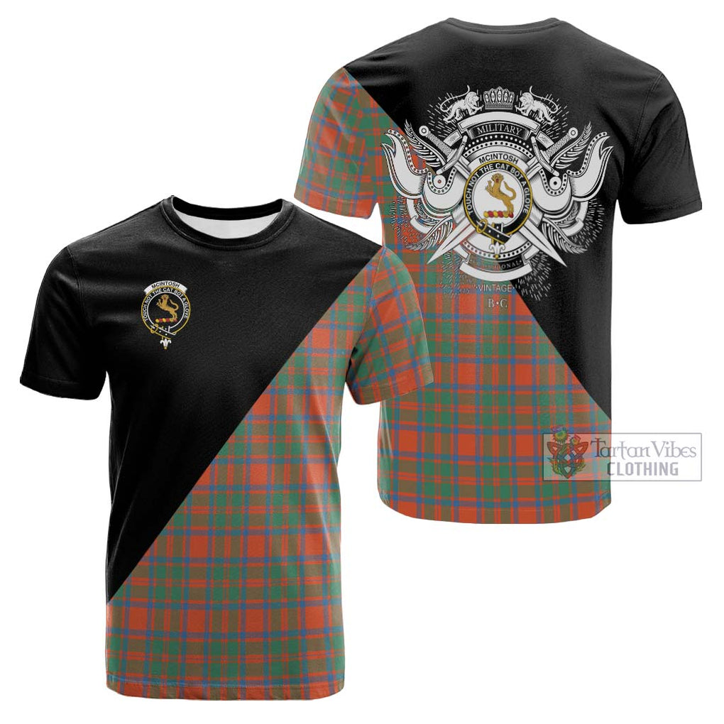 Tartan Vibes Clothing McIntosh Ancient Tartan Cotton T-shirt with Family Crest and Military Logo Style
