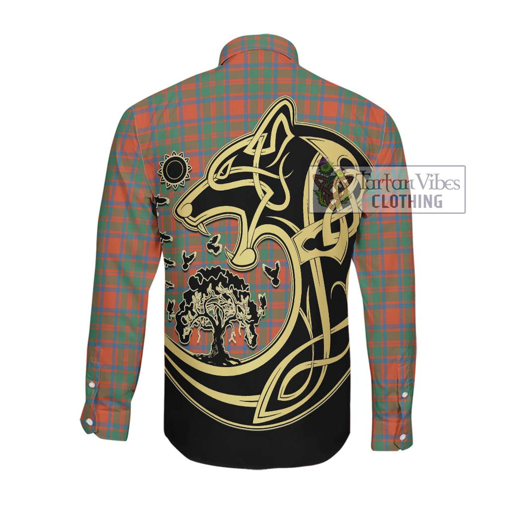 McIntosh Ancient Tartan Long Sleeve Button Shirt with Family Crest Celtic Wolf Style Men's Shirt - Tartan Vibes Clothing