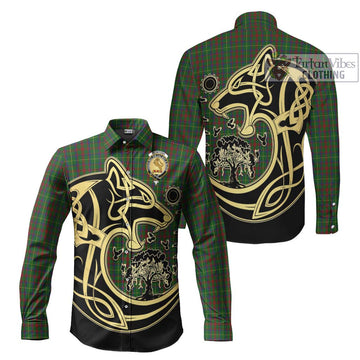 McIntosh Hunting Tartan Long Sleeve Button Shirt with Family Crest Celtic Wolf Style Men's Shirt S - Tartan Vibes Clothing