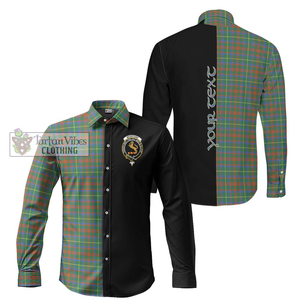 McIntosh Hunting Ancient Tartan Long Sleeve Button Shirt with Family Crest and Half Of Me Style Men's Shirt S - Tartanvibesclothing Shop
