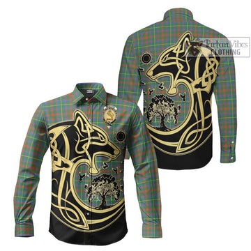 McIntosh Hunting Ancient Tartan Long Sleeve Button Shirt with Family Crest Celtic Wolf Style Men's Shirt S - Tartan Vibes Clothing