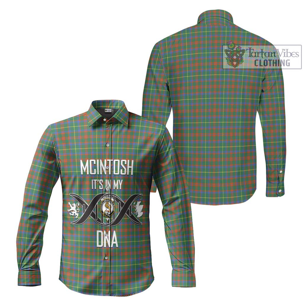 McIntosh Hunting Ancient Tartan Long Sleeve Button Shirt with Family Crest DNA In Me Style Men's Shirt - Tartanvibesclothing Shop
