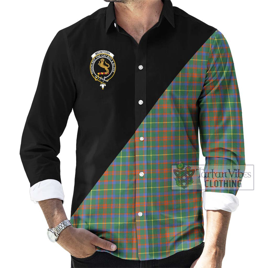 McIntosh Hunting Ancient Tartan Long Sleeve Button Shirt with Family Crest and Military Logo Style - Tartanvibesclothing Shop
