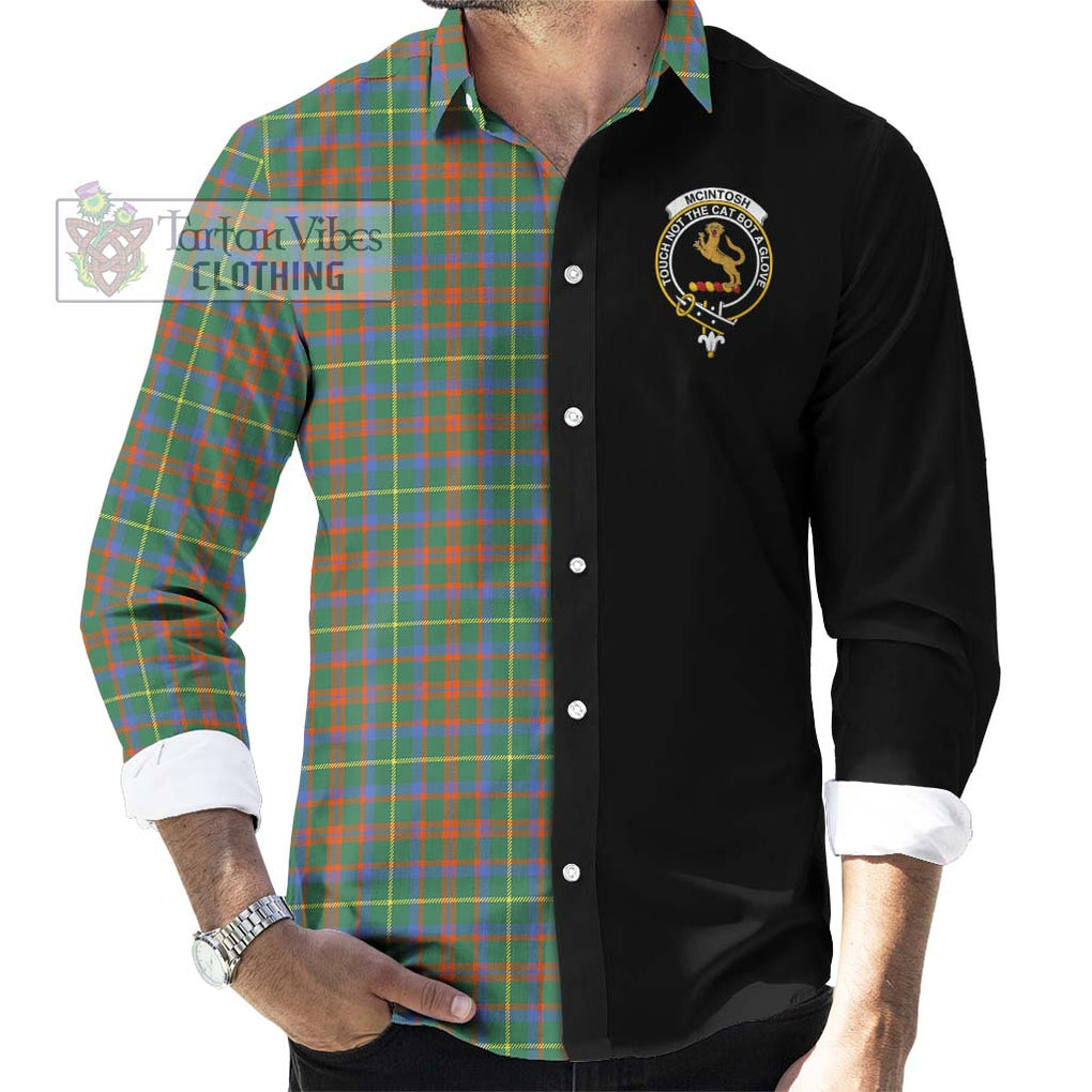 McIntosh Hunting Ancient Tartan Long Sleeve Button Shirt with Family Crest and Half Of Me Style - Tartanvibesclothing Shop