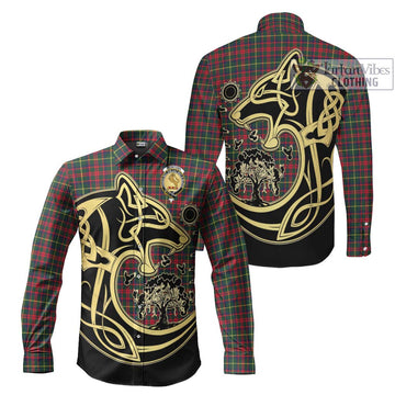 McIntosh Hunting Modern Tartan Long Sleeve Button Shirt with Family Crest Celtic Wolf Style Men's Shirt S - Tartan Vibes Clothing