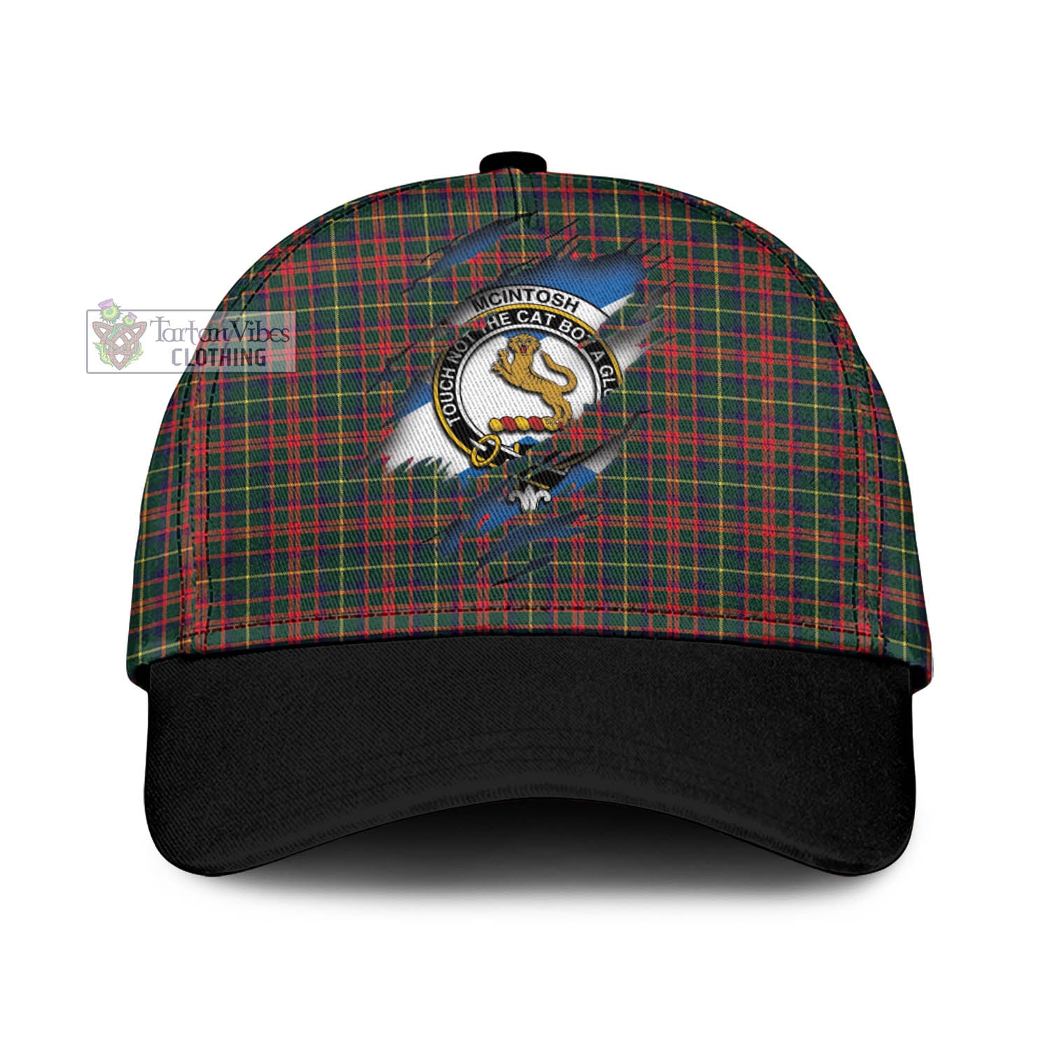 Tartan Vibes Clothing McIntosh Hunting Modern Tartan Classic Cap with Family Crest In Me Style