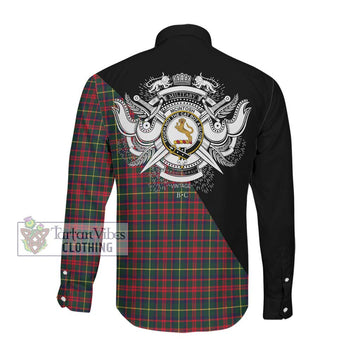 McIntosh Hunting Modern Tartan Long Sleeve Button Shirt with Family Crest and Military Logo Style Men's Shirt - Tartanvibesclothing Shop