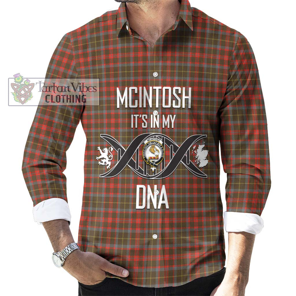 McIntosh Hunting Weathered Tartan Long Sleeve Button Shirt with Family Crest DNA In Me Style Men's Shirt S - Tartanvibesclothing Shop