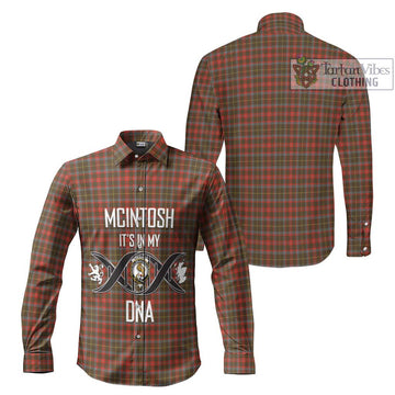 McIntosh Hunting Weathered Tartan Long Sleeve Button Shirt with Family Crest DNA In Me Style Men's Shirt - Tartanvibesclothing Shop