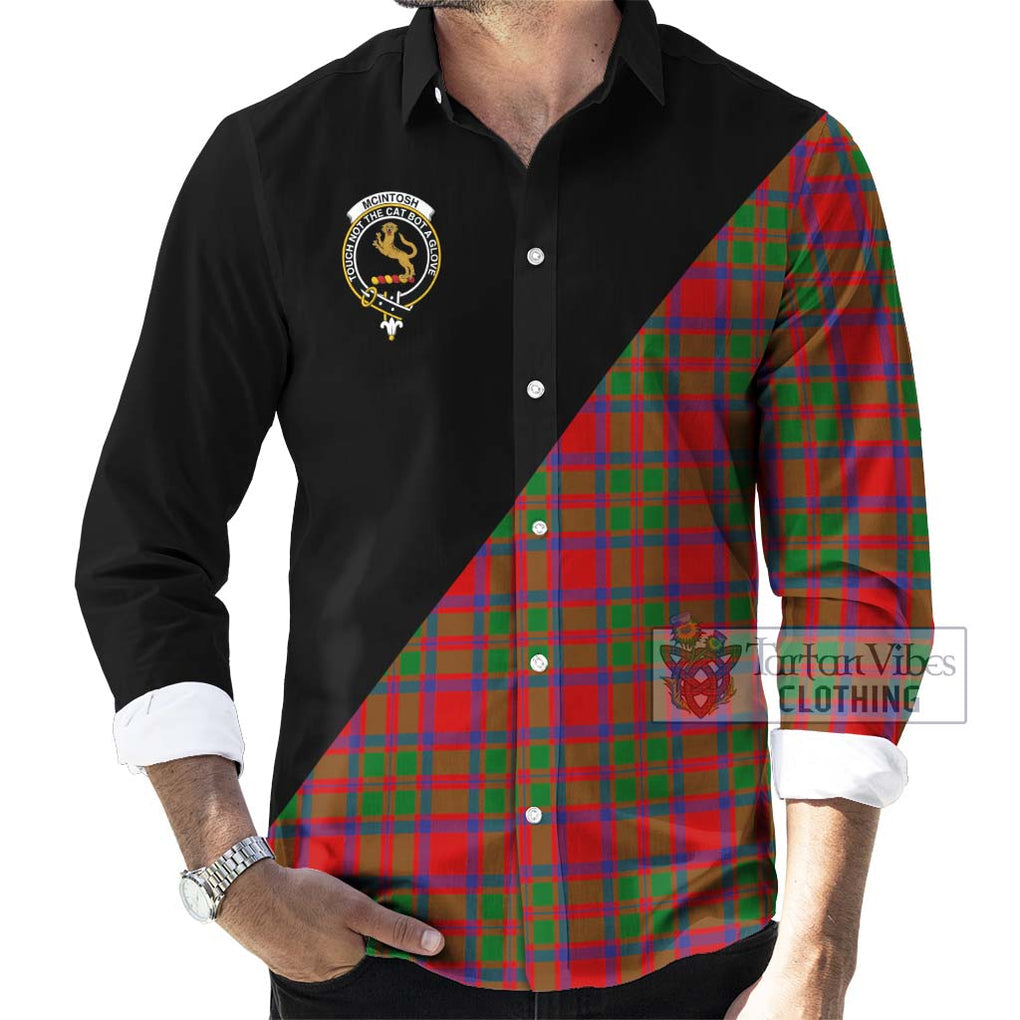 McIntosh Modern Tartan Long Sleeve Button Shirt with Family Crest and Military Logo Style - Tartanvibesclothing Shop