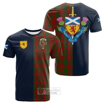McIntosh Red Tartan Cotton T-shirt Alba with Scottish Lion Royal Arm Half Style