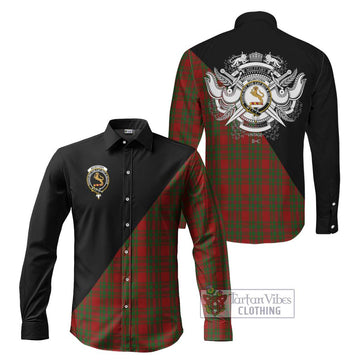 McIntosh Red Tartan Long Sleeve Button Shirt with Family Crest and Military Logo Style Men's Shirt S - Tartanvibesclothing Shop