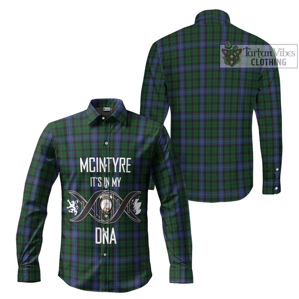 McIntyre Tartan Long Sleeve Button Shirt with Family Crest DNA In Me Style Men's Shirt - Tartanvibesclothing Shop