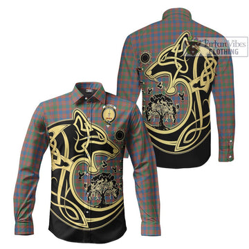 McIntyre Ancient Tartan Long Sleeve Button Shirt with Family Crest Celtic Wolf Style Men's Shirt S - Tartan Vibes Clothing