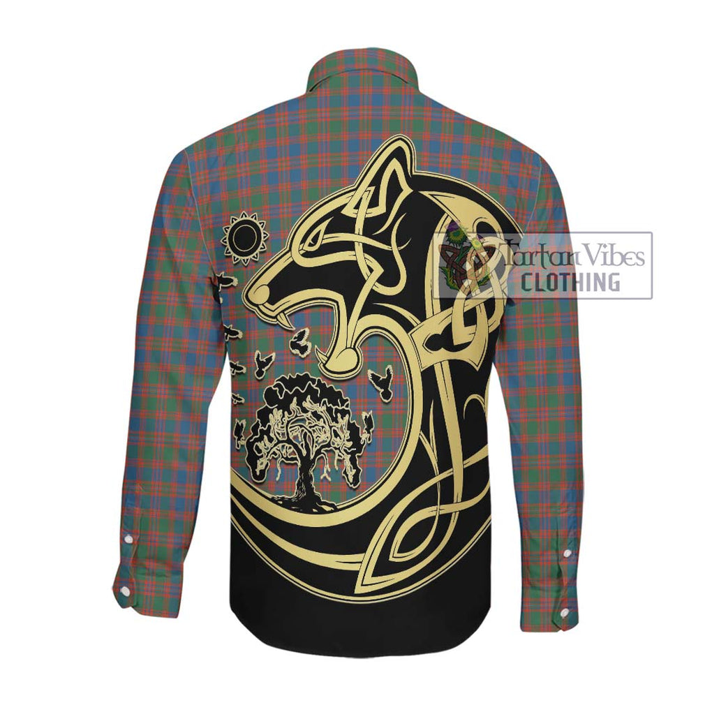 McIntyre Ancient Tartan Long Sleeve Button Shirt with Family Crest Celtic Wolf Style Men's Shirt - Tartan Vibes Clothing
